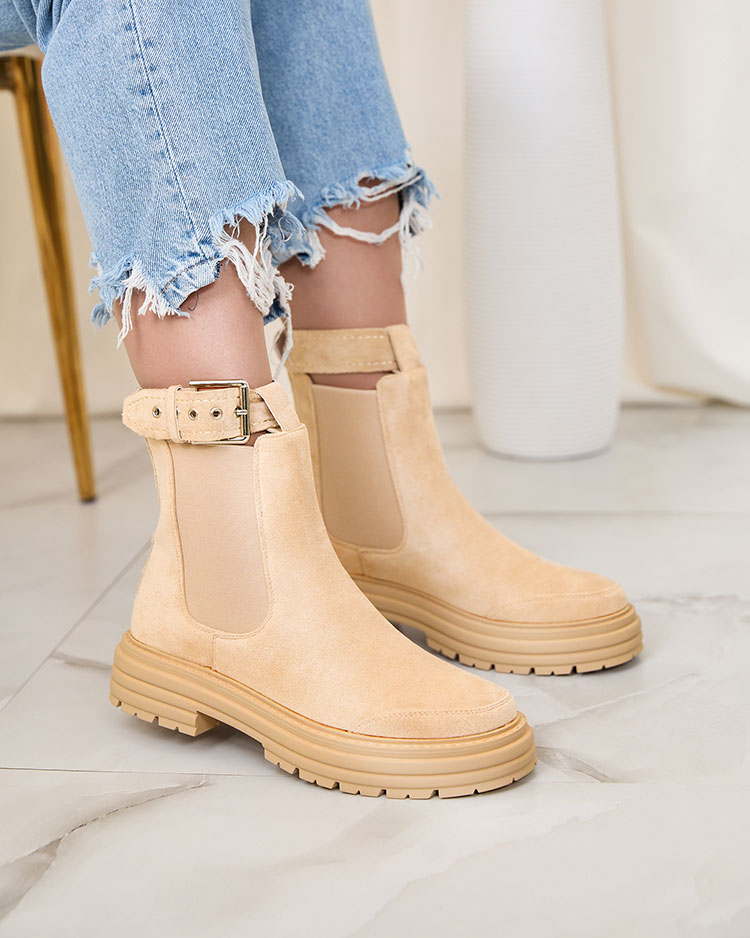 Royalfashion Bēšas krāsas sieviešu zābaki ar dekoratīvu siksniņu Loffdo