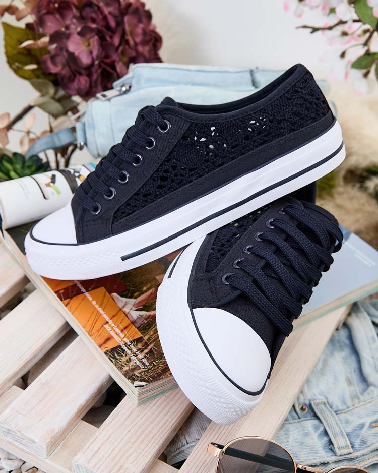 Женские тёмно-синие ажурные кроссовки Callista на плоской подошве