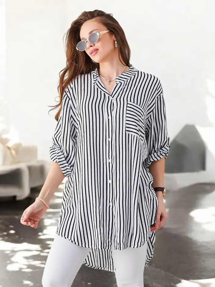 Royalfashion Women's long striped viscose shirt