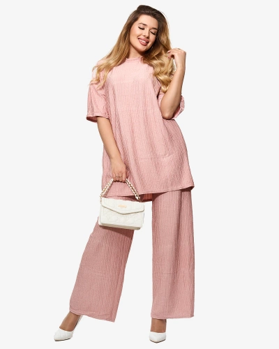 Women's ribbed set in pink- Clothing