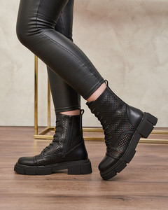 Women's black openwork ankle boots with a flat heel Rolika - Footwear