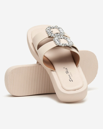 Beige women's slippers with crystals Azazel - Footwear