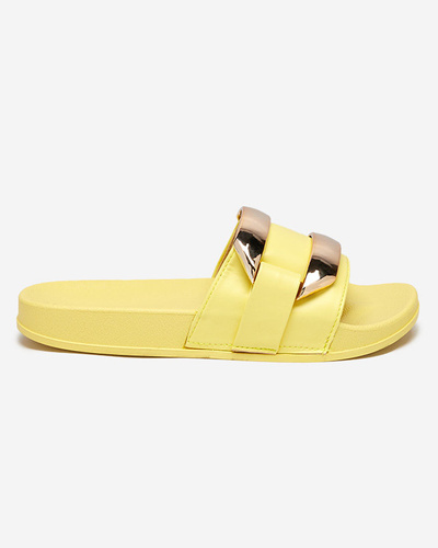 Yellow women's slippers with gold ornament Serina - Footwear