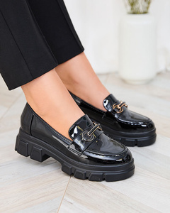 Royalfashion Lacquered black moccasins with decoration on the nose Alomea