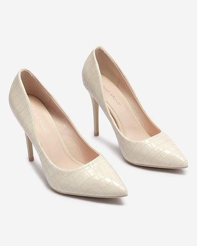 Cream women's stiletto pumps with embossing Asota - Footwear