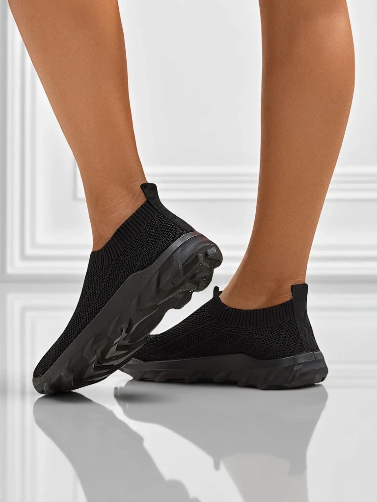 Andromeda Nero Women's Sneakers - black, lightweight textile shoes on a flat sole