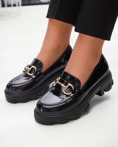 Black lacquered moccasins for women Sannes- Footwear