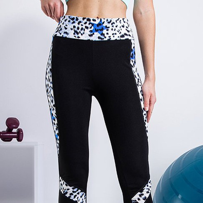 Black women's leggings with cobalt leopard inserts - Clothing