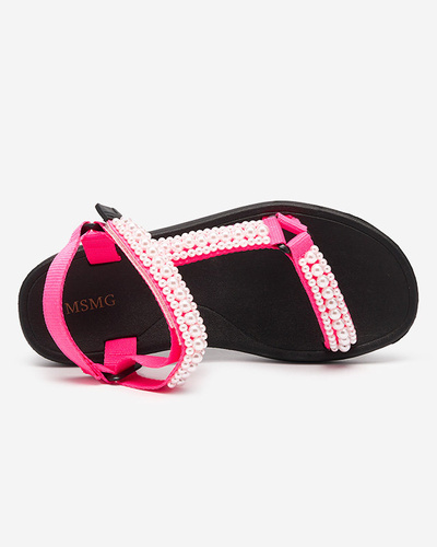 Neon pink women's sports sandals with Dotiss pearls- Footwear