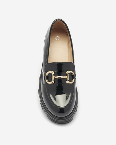 Black lacquered moccasins for women Sannes- Footwear