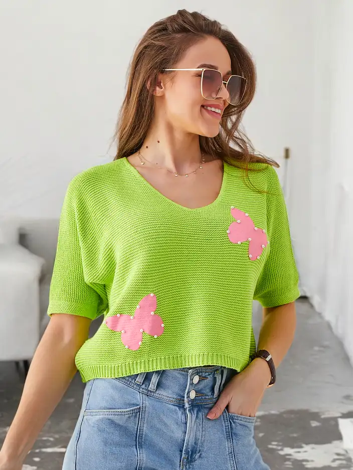 Женский хлопковый короткий свитер Royalfashion с бабочками