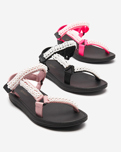 Neon pink women's sports sandals with Dotiss pearls- Footwear