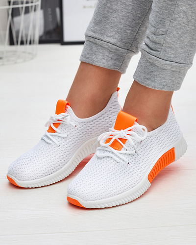 White women's sports shoes with orange inserts Kedeti - Footwear