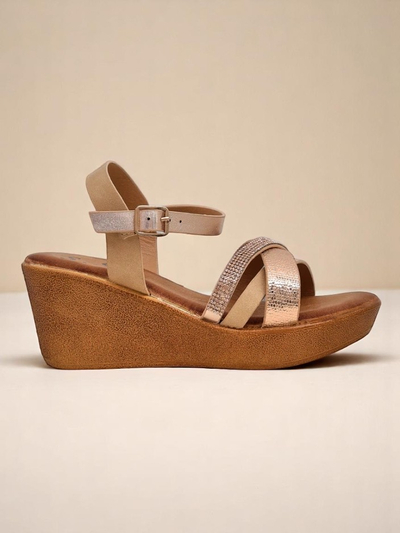 Royalfashion Women's wedge sandals with rhinestones and glitter Glittera