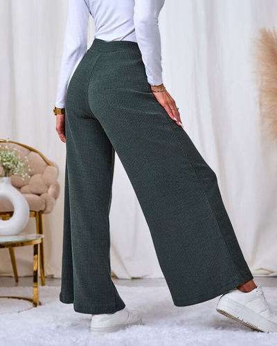 Royalfashion Dark green women's wide ribbed pants