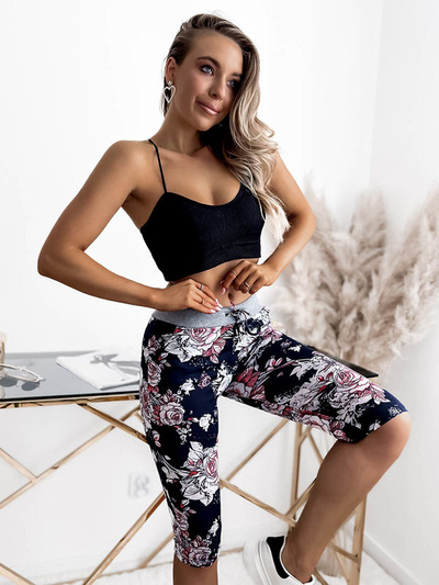 Women's floral 3/4 shorts in navy blue and coral PLUS SIZE - Clothing