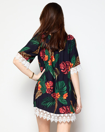 Women's navy blue blouse with flowers PLUS SIZE - Clothing