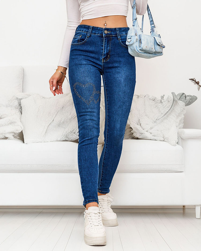 Royalfashion Sieviešu cauruļveida džinsi ar cirkoniem