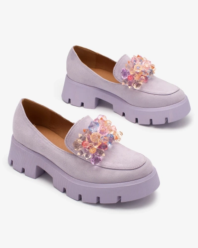 OUTLET Royalfashion Purple women's moccasins with colorful crystals Crystal Glam