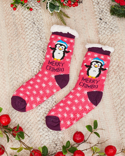 Red women's socks with Christmas pattern - Underwear