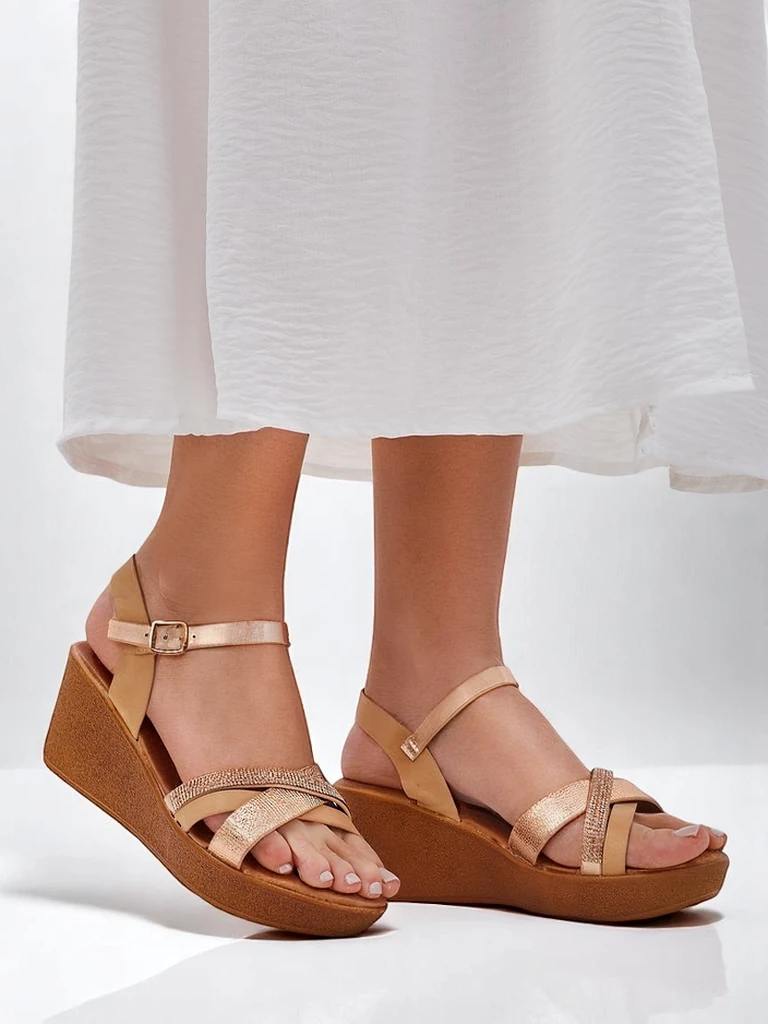 Royalfashion Women's wedge sandals with rhinestones and glitter Glittera