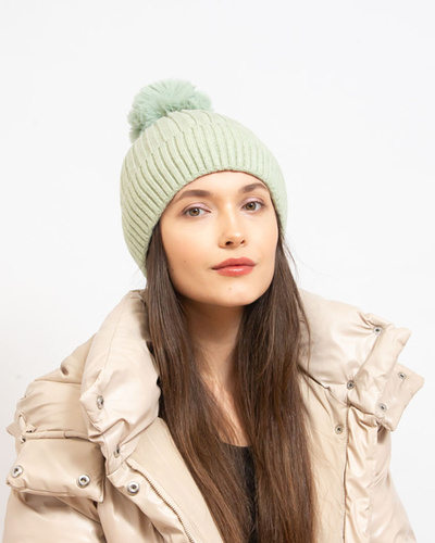 Royalfashion Green women's insulated cap with pompom