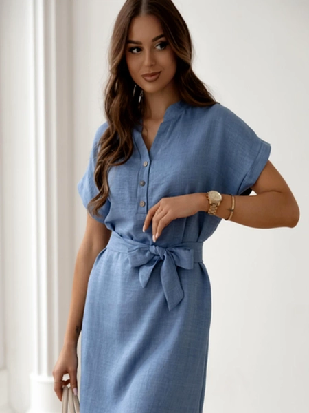 Royalfashion Women's mini dress with short sleeves and a buttoned neckline