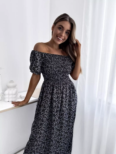 Black women's floral midi dress - Clothing