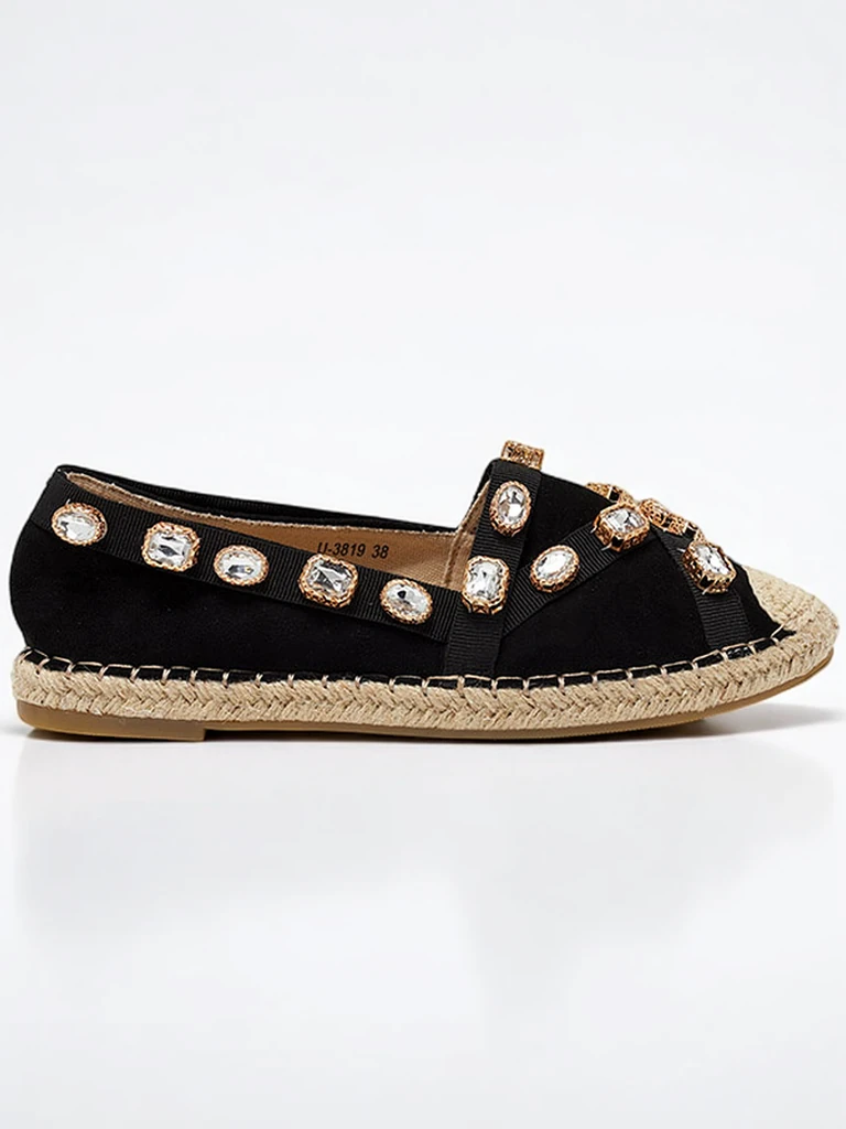 Black women's espadrilles with Wamba crystals - Footwear