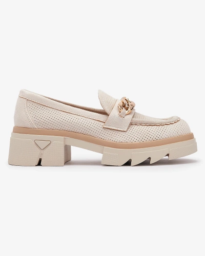 Eco-suede moccasins with gold decoration in cream color Zaffix- Footwear