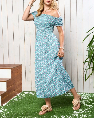 Green women's midi dress with floral pattern - Clothing