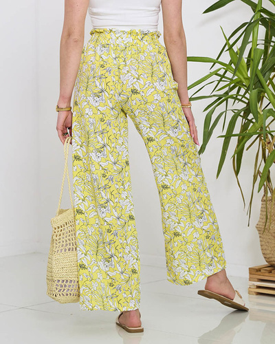 Women's yellow palazzo pants with white flowers - Clothing