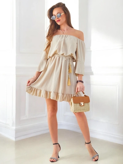 Royalfashion Women's mini dress off-the-shoulder with long sleeves and rhinestones