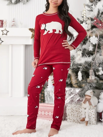 Royalfashion Ziemassvētku kokvilnas bērnu pidžamas ar polāro lāci