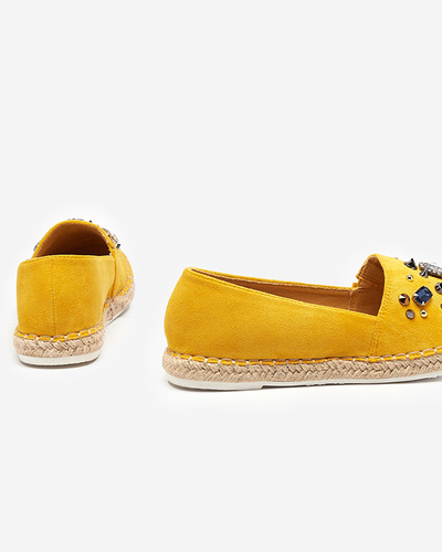 Yellow women's eco-suede espadrilles with cubic zirconias Mediros - Footwear