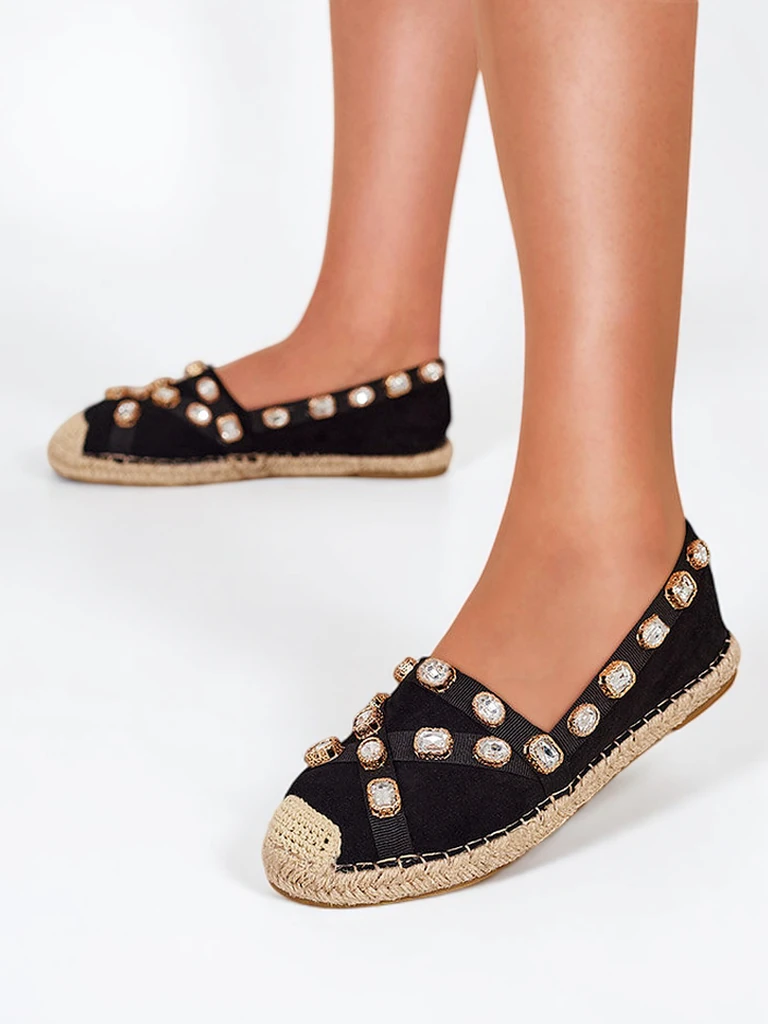 Black women's espadrilles with Wamba crystals - Footwear