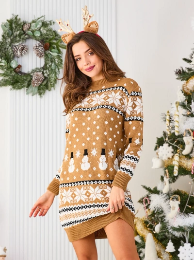 Royalfashion Christmas sweater women's dress in light brown