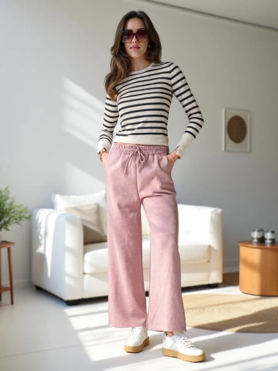 Royalfashion Women's Wide Woven Jersey Pants