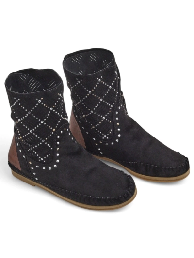 Royalfashion Women's ankle boots with low wedge and studs Indian Style
