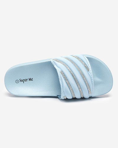 Blue women's slippers with cubic zirconia Mytaris - Footwear