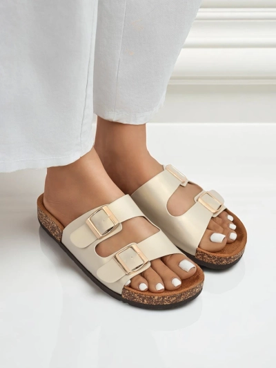 Royalfashion Aurelia gold women's sandals - flat eco-leather flip-flops (size 39)