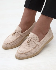 Women's openwork moccasins with gold decoration in beige Sulewia- Footwear