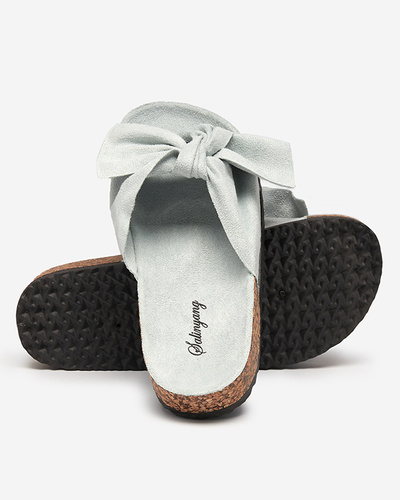 Blue women's eco-suede slippers with a bow Ewerka - Footwear