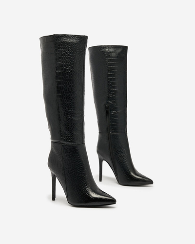 Royalfashion Black women's stiletto heeled boots with embossing Classy Elegant