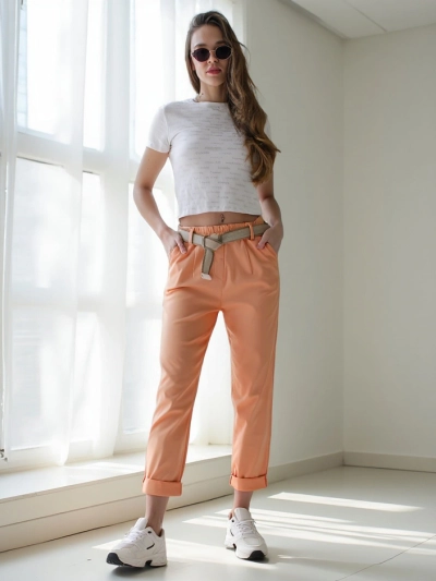 Royalfashion Women's Straight Viscose Pants with Belt