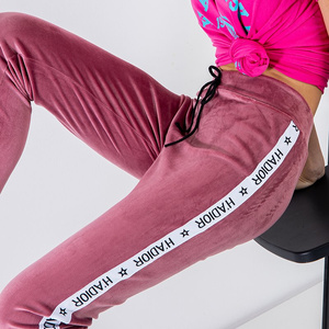 Pink women's sweatpants with stripes - Clothing