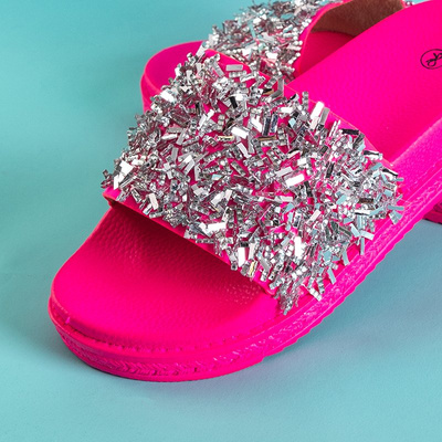 Neon pink women's slippers with cubic zirconias Onesti - Footwear