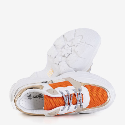 White-orange women's sports sneakers with animal embossing Erwin - Footwear