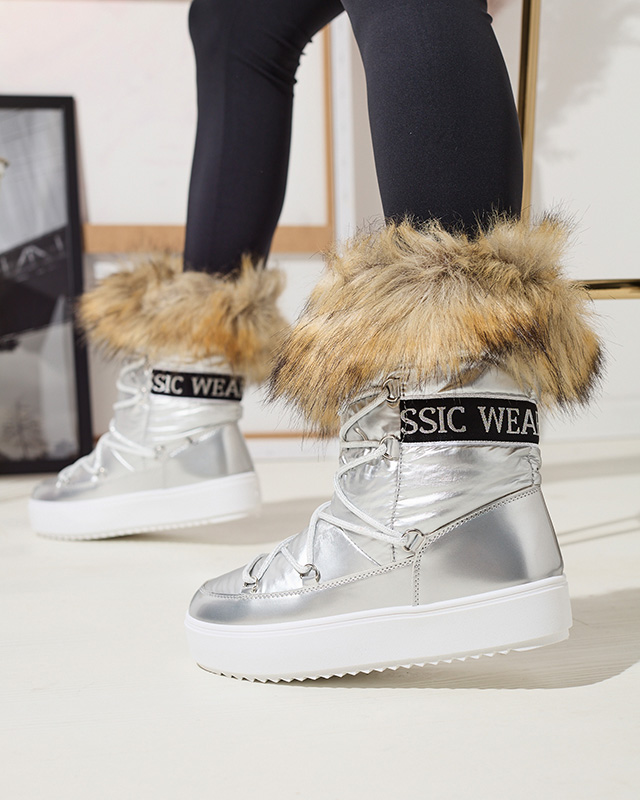 Серебристые женские сапоги-слипы с мехом Lilitsa- Footwear
