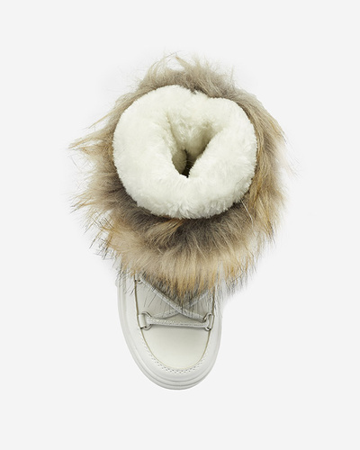 White children's slip-on shoes a'la snow boots with fur Asika - Footwear